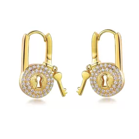 Drop Dangle Hoop Earrings with Charm Lock Key